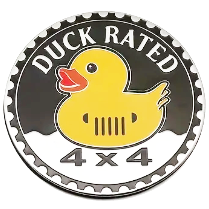 Duck Rated 4x4 Metallic Badge designed for Jeep Wrangler or Cherokee - Stick Anywhere