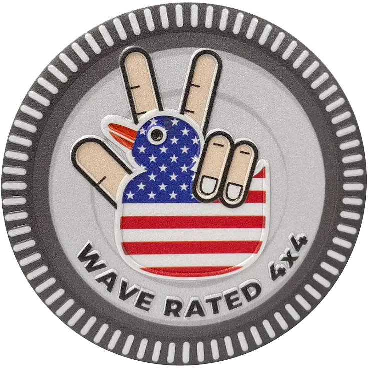 Patriotic "Wave Rated" Jeep Wrangler or Cherokee 4x4 Metallic Badge - Stick Anywhere