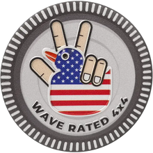 Load image into Gallery viewer, Patriotic &quot;Wave Rated&quot; Jeep Wrangler or Cherokee 4x4 Metallic Badge - Stick Anywhere