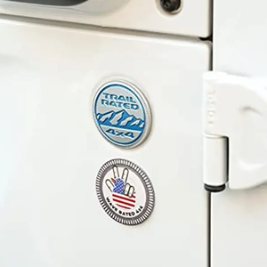Patriotic "Wave Rated" Jeep Wrangler or Cherokee 4x4 Metallic Badge - Stick Anywhere